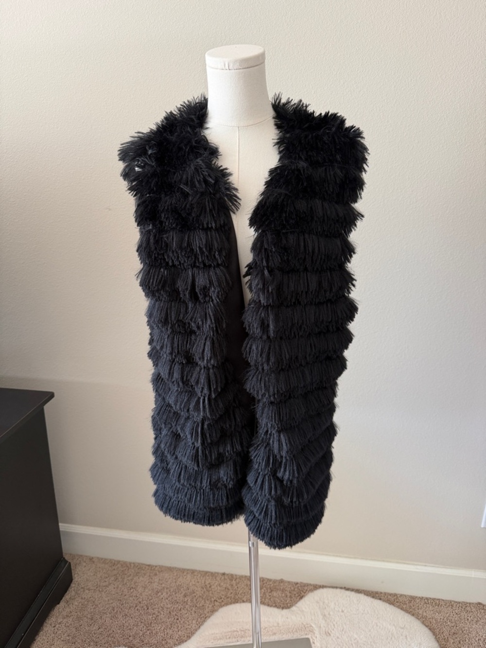 Nordstrom Black Faux Fur Fringe Teddy Jacket